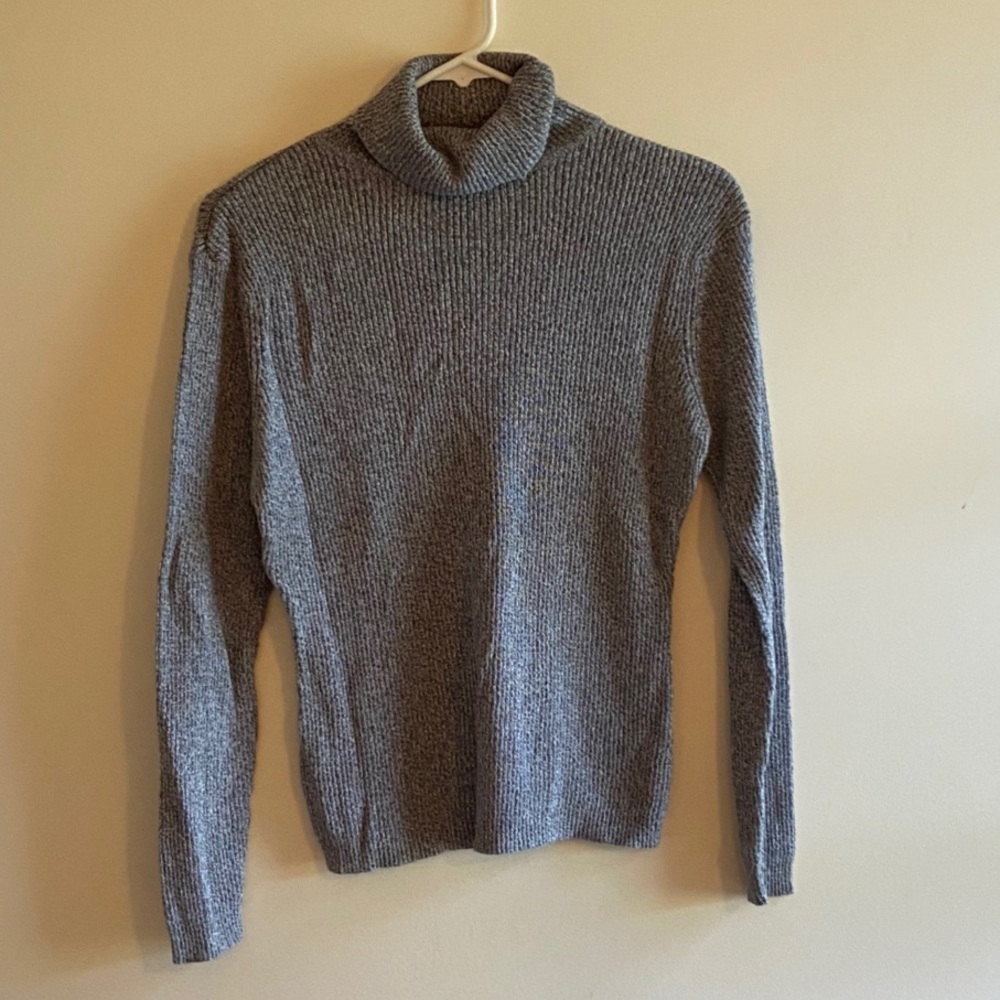 Grey Knit Turtleneck Long Sleeve Top
